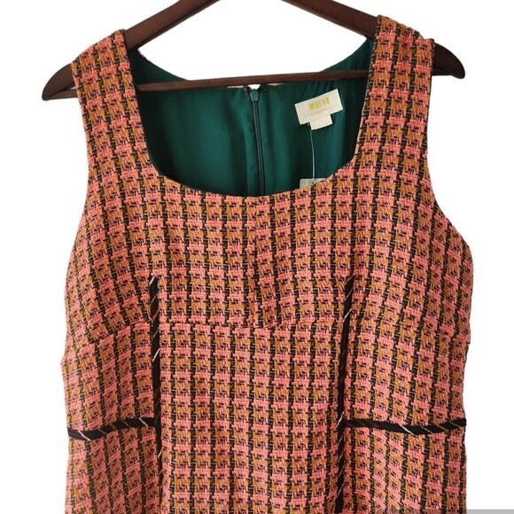 Maeve Tweed Dress Pink Gold Metallic Thread Jumper Dress Size 12 Petite NEW - Picture 2 of 7